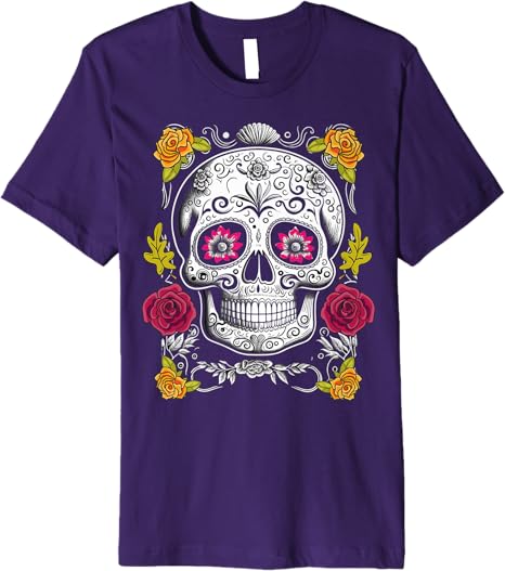 Premium Sugar Skull Men T-Shirt for Mexican Day of the Dead Celebration