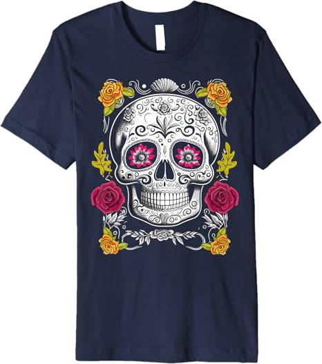 Premium Sugar Skull Men T-Shirt for Mexican Day of the Dead Celebration