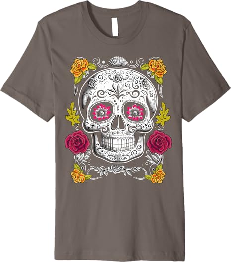 Premium Sugar Skull Men T-Shirt for Mexican Day of the Dead Celebration