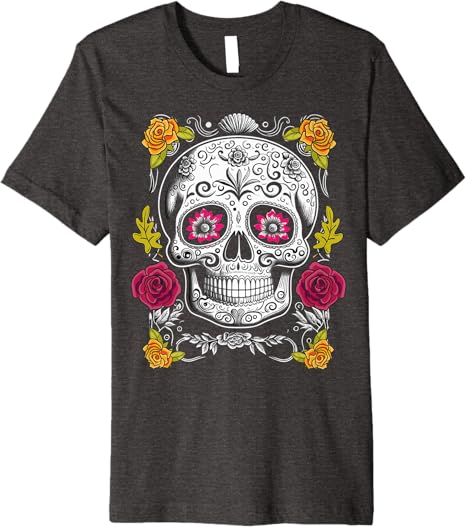 Premium Sugar Skull Men T-Shirt for Mexican Day of the Dead Celebration