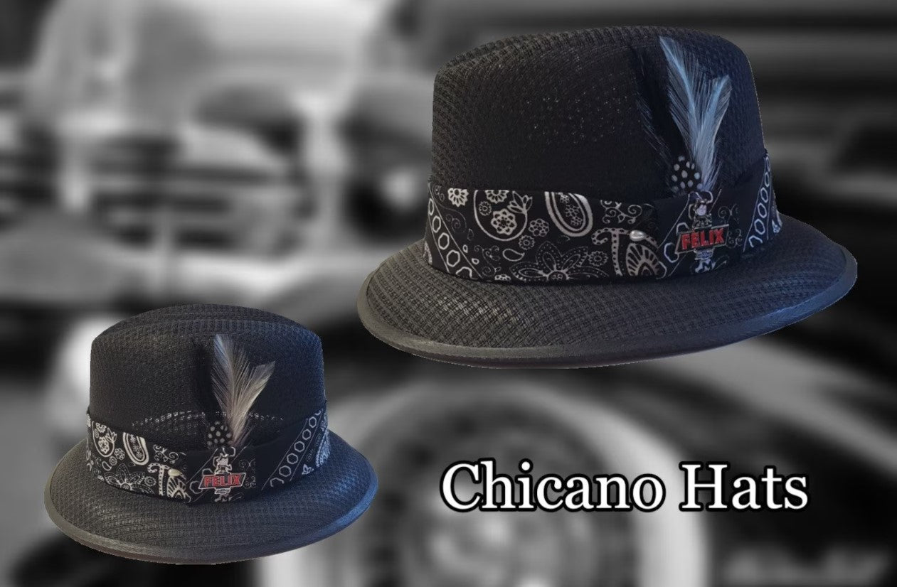 Classic Traditional Black Garcia Fedora Hat - Lowrider Style with Bandana Band
