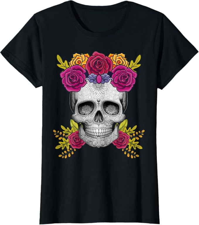Mexican Day of the Dead Sugar Skull Women T-Shirt – Dia De Los Muertos Apparel