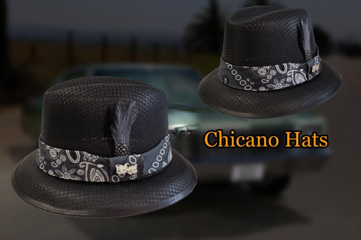 Classic Traditional Garcia Black Fedora Hat - Lowrider with Bandana Band