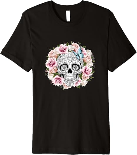 Floral Sugar Skull Day of the Dead Mexico Dia De Los Muertos Premium Men T-Shirt
