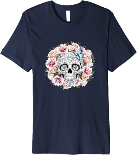 Floral Sugar Skull Day of the Dead Mexico Dia De Los Muertos Premium Men T-Shirt
