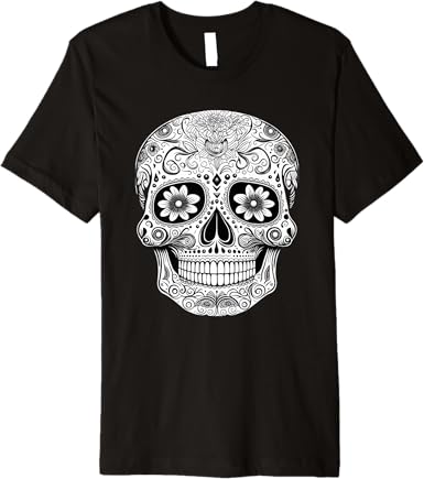 Floral Mexican Sugar Skull Day of the Dead Premium Men T-Shirt