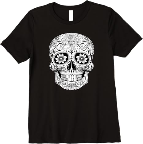 Floral Mexican Sugar Skull Day of the Dead Premium Women T-Shirt