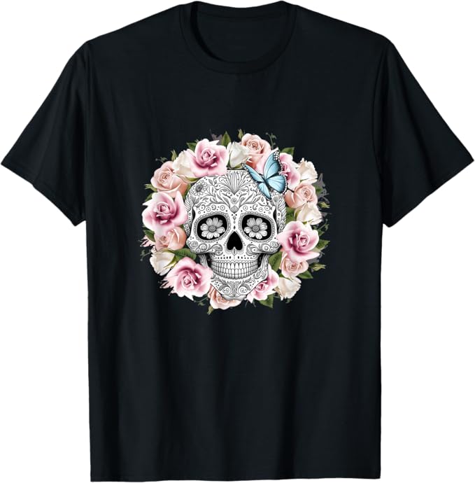 Floral Sugar Skull Men T-Shirt – Day of the Dead Mexico Dia De Los Muertos Apparel