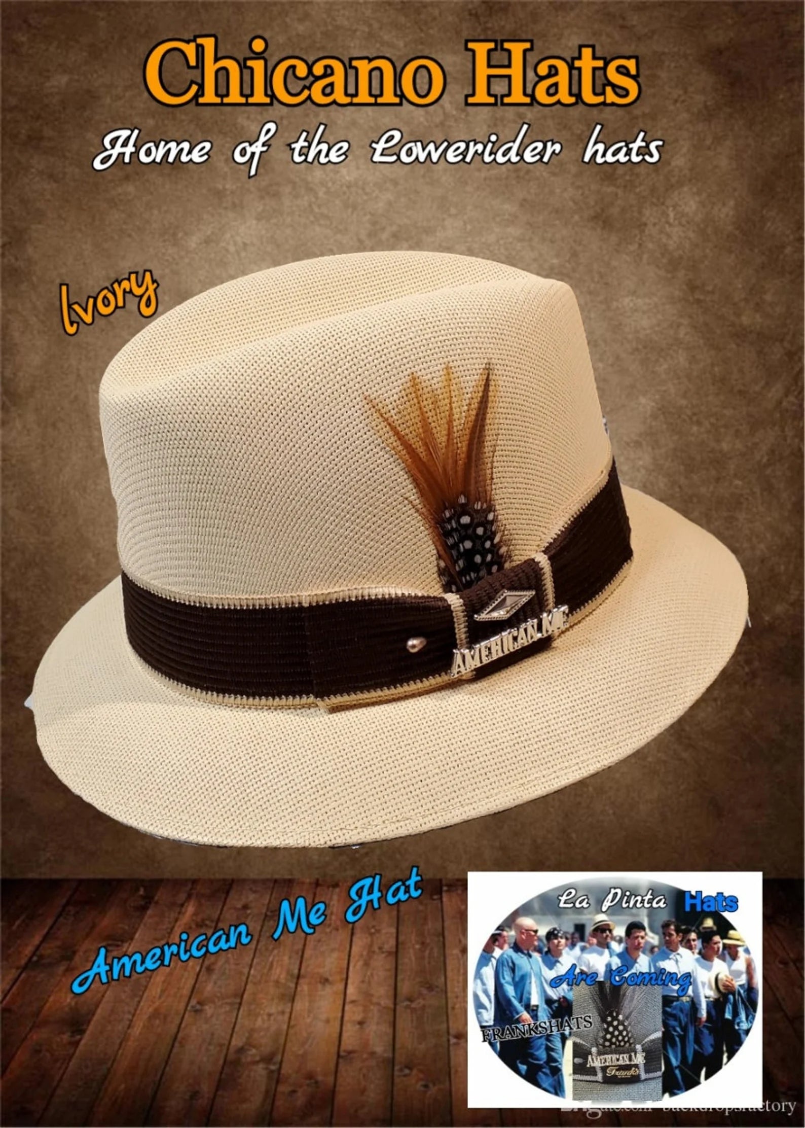 American Me La Pinta Ivory Lowrider Derby Fedora Hat