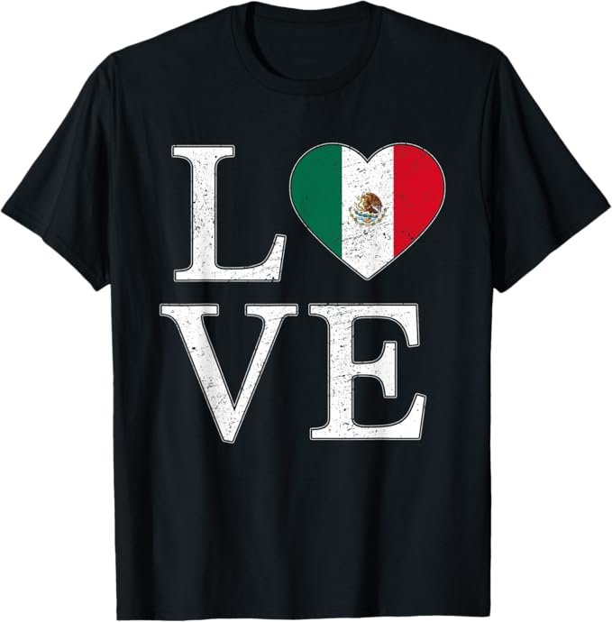 Mexico Love Men T-Shirt – Vintage Mexican Flag Heart Design