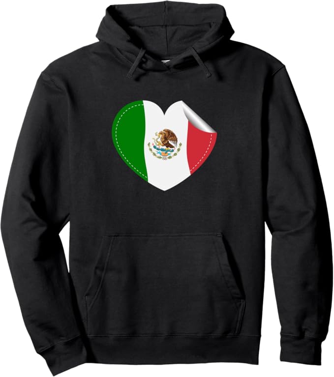 Bandera de México Corazón Pullover Hoodie - Mexican Flag Heart Design