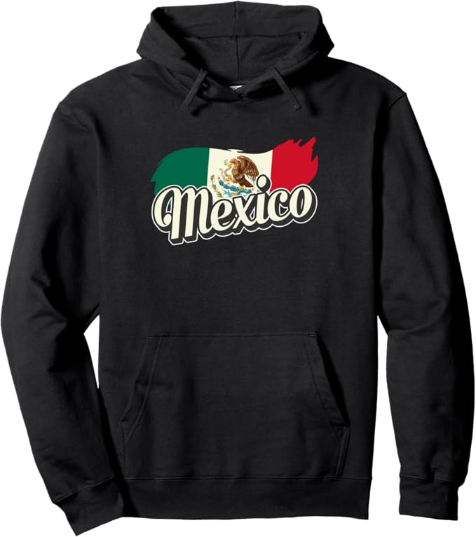 Mexican Flag Pullover Hoodie with Mexico Lettering - Bandera Design