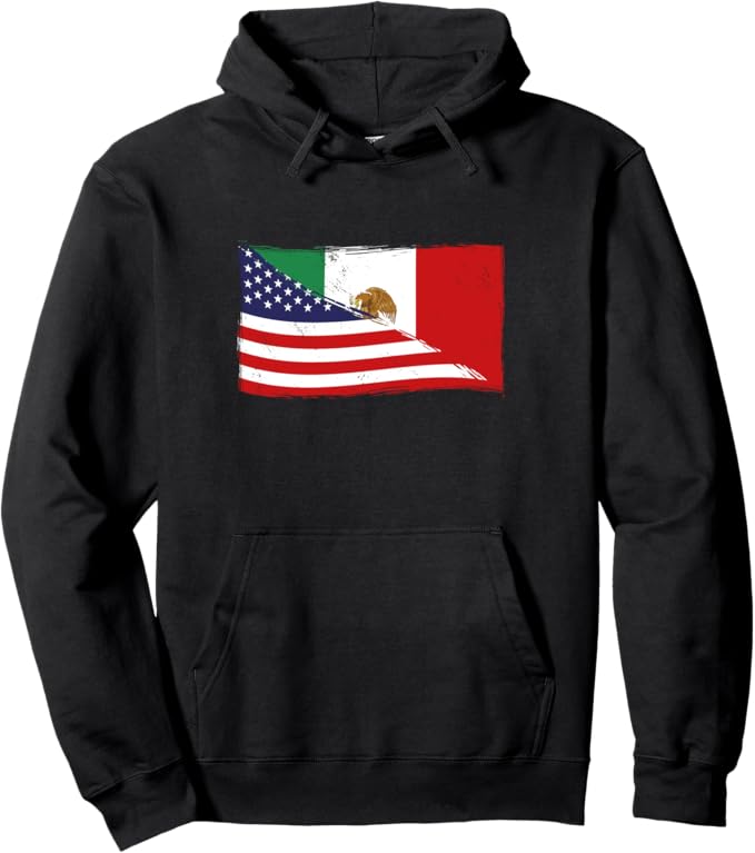 American and Mexican Heritage Flag Pullover Hoodie - USA Mexico Chicano Style