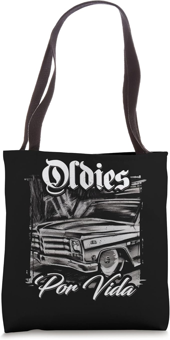 Oldies Por Vida Vintage Car Lowrider Mexican Chicano Tote Bag - Stylish and Unique