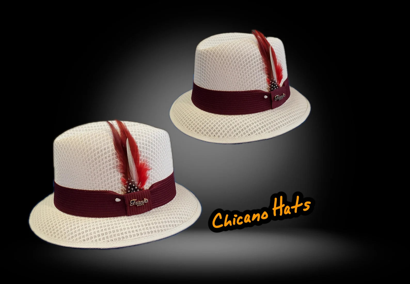 Classic Traditional Garcia White & Burgundy Derby Fedora Hat - Lowrider Style