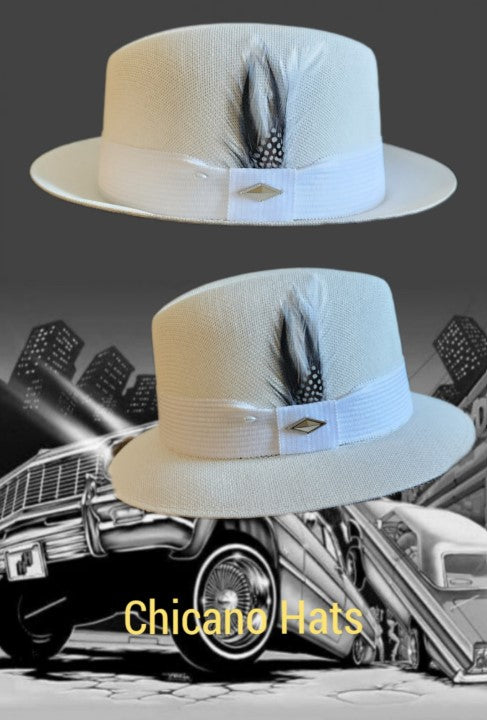 Goldline White Fedora Hat with White Band - Lowrider Flip Up or Down Style