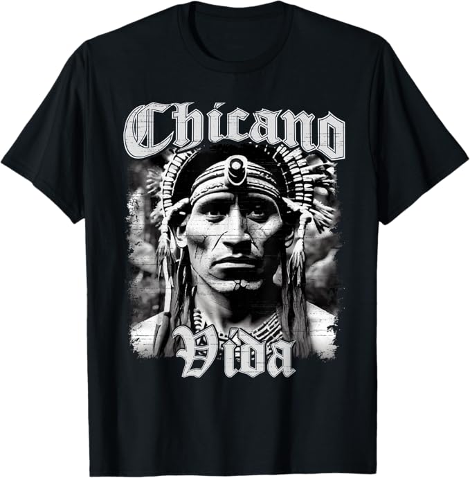 Chicano Vida Vintage Aztec Native American Mexican Men T-Shirt - Cultural Graphic Tee
