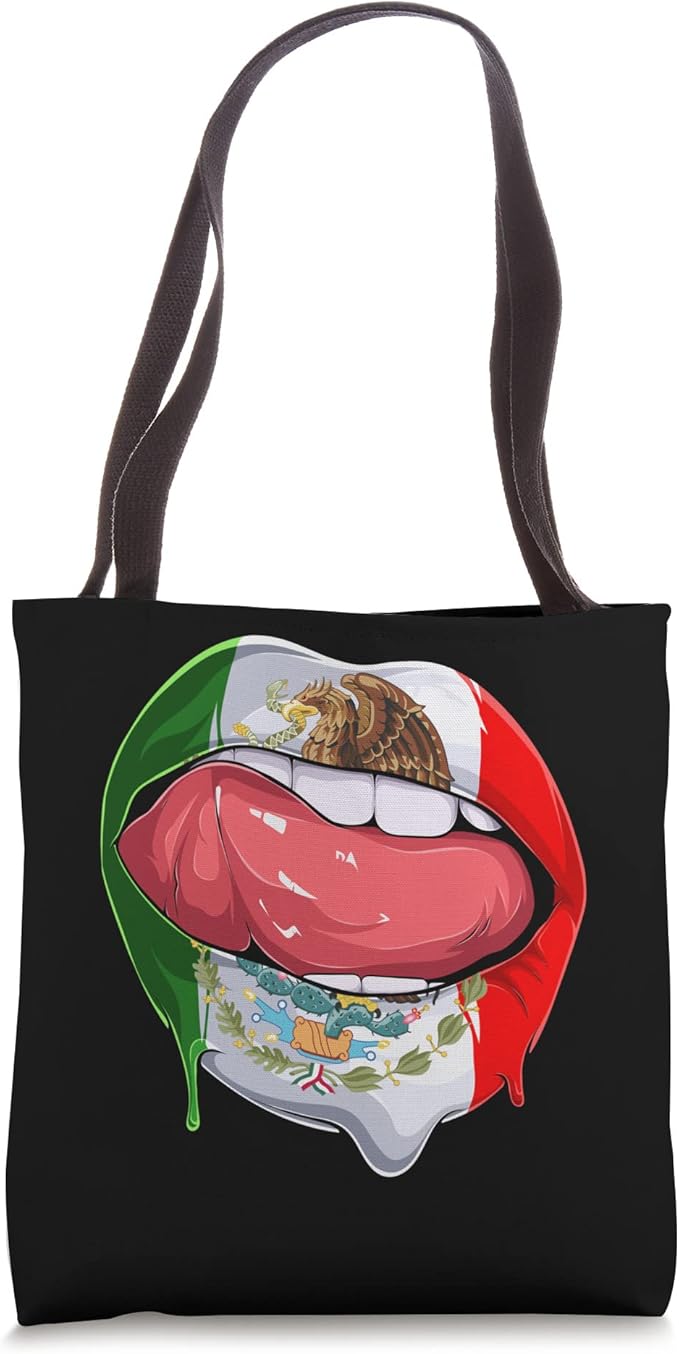 Mexico Flag Lips Tote Bag - Mexican Bandera Como Labios Design