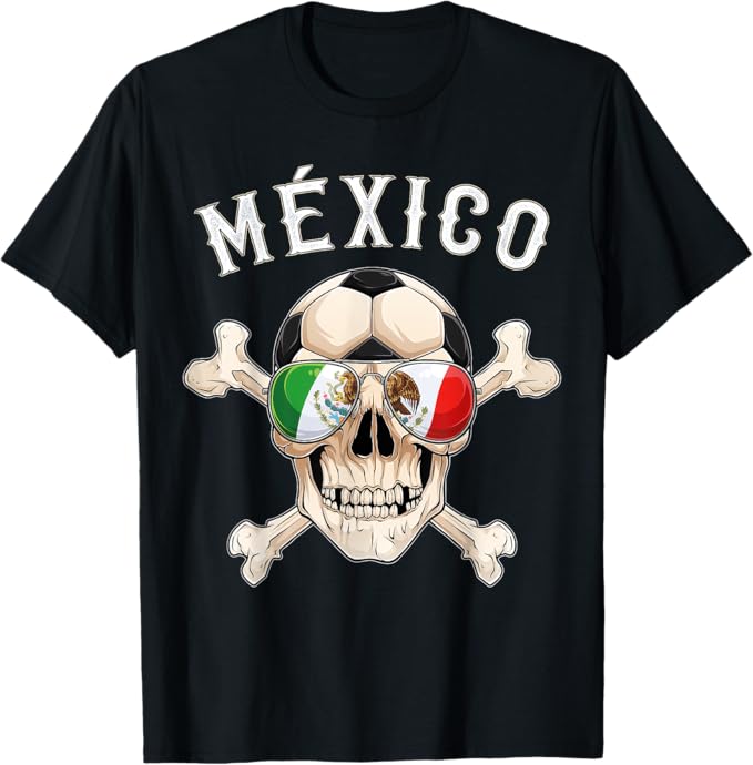 Mexico Pirate Soccer Fan Men T-Shirt – Skull with Mexican Flag Apparel