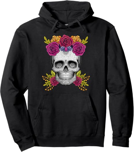 Mexican Sugar Skull Dia de los Muertos Pullover Hoodie – Day of the Dead Apparel