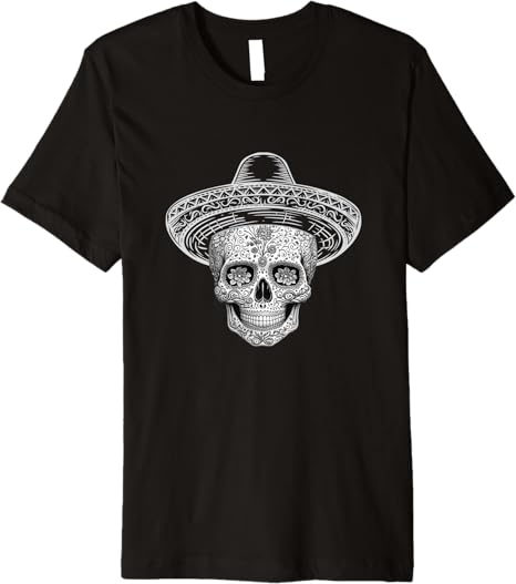 Mexican Sugar Skull Sombrero Day of the Dead Calaveras Premium Men T-Shirt