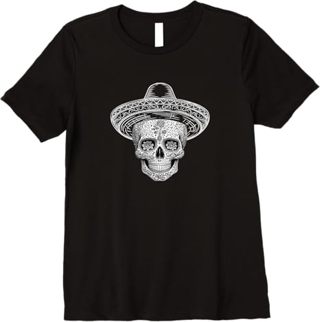 Mexican Sugar Skull Sombrero Day of the Dead Calaveras Premium Women T-Shirt