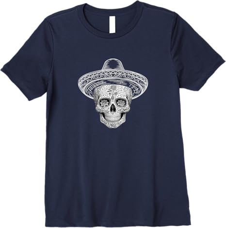 Mexican Sugar Skull Sombrero Day of the Dead Calaveras Premium Women T-Shirt