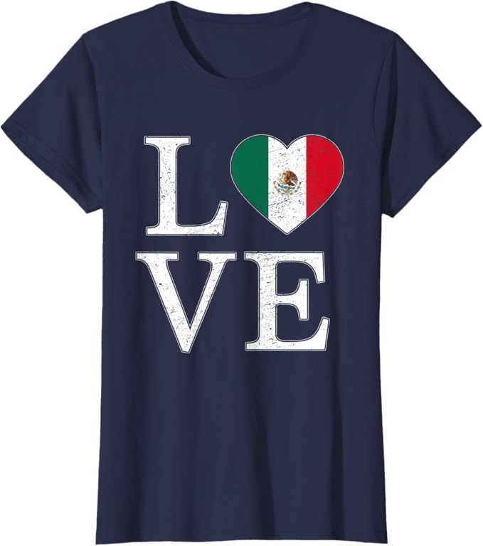 Mexico Love Women T-Shirt – Vintage Mexican Flag Heart Design