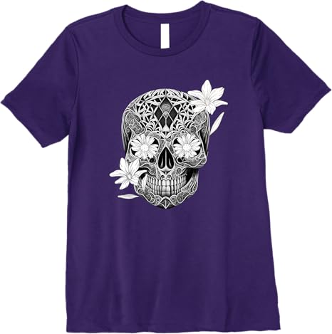 Flower Sugar Skull Mexico Día de los Muertos Premium Women T-Shirt