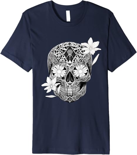 Flower Sugar Skull Mexico Día de los Muertos Premium Men T-Shirt