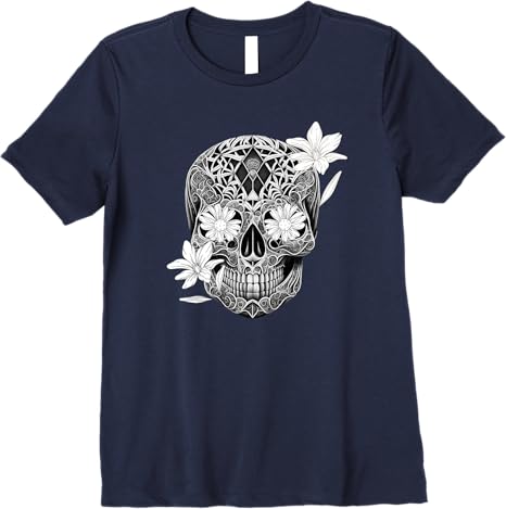 Flower Sugar Skull Mexico Día de los Muertos Premium Women T-Shirt
