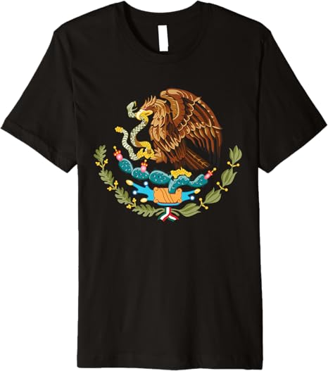 Mexican Flag Coat of Arms Aztec Tenochtitlan Eagle on Cactus Premium Men T-Shirt