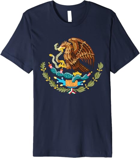 Mexican Flag Coat of Arms Aztec Tenochtitlan Eagle on Cactus Premium Men T-Shirt