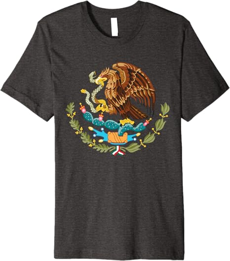 Mexican Flag Coat of Arms Aztec Tenochtitlan Eagle on Cactus Premium Men T-Shirt