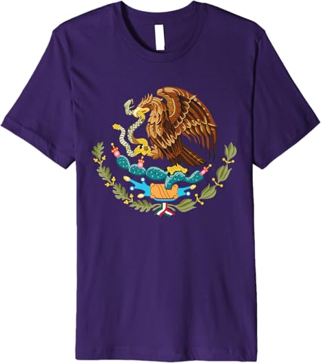Mexican Flag Coat of Arms Aztec Tenochtitlan Eagle on Cactus Premium Men T-Shirt