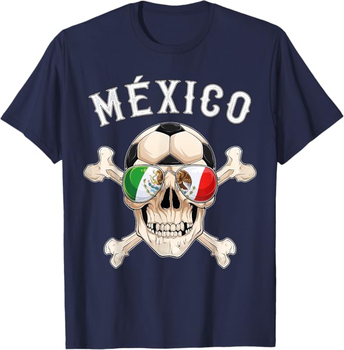 Mexico Pirate Soccer Fan Men T-Shirt – Skull with Mexican Flag Apparel