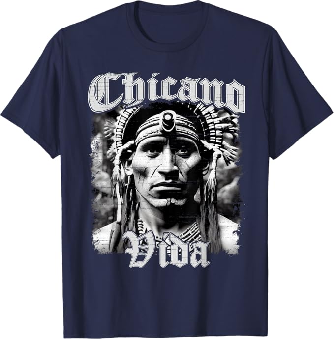 Chicano Vida Vintage Aztec Native American Mexican Men T-Shirt - Cultural Graphic Tee