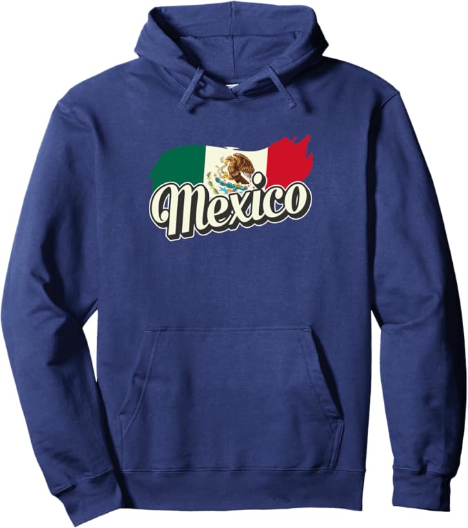 Mexican Flag Pullover Hoodie with Mexico Lettering - Bandera Design