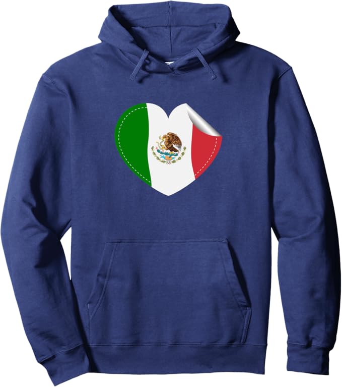 Bandera de México Corazón Pullover Hoodie - Mexican Flag Heart Design
