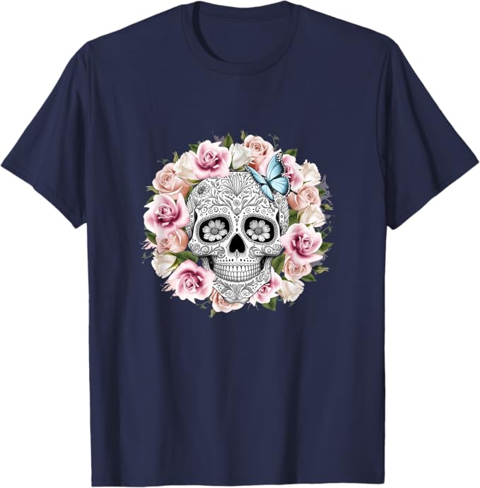 Floral Sugar Skull Men T-Shirt – Day of the Dead Mexico Dia De Los Muertos Apparel