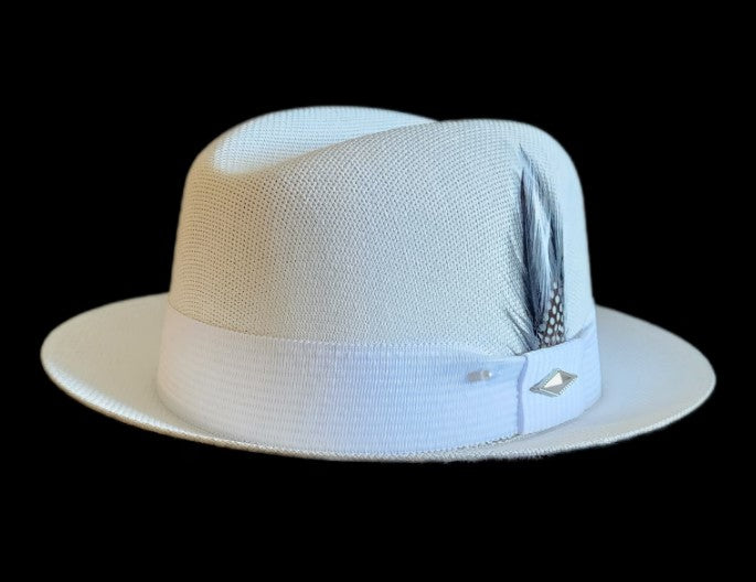 Goldline White Fedora Hat with White Band - Lowrider Flip Up or Down Style