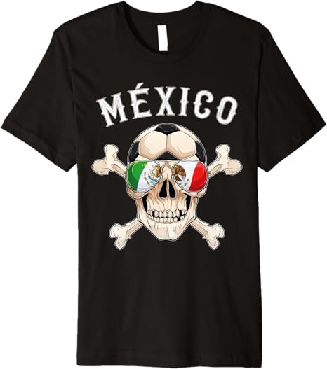 Mexico Pirate Soccer Fan Skull with Mexican Flag Premium Men T-Shirt