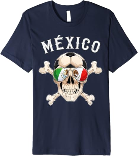 Mexico Pirate Soccer Fan Skull with Mexican Flag Premium Men T-Shirt