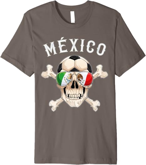 Mexico Pirate Soccer Fan Skull with Mexican Flag Premium Men T-Shirt