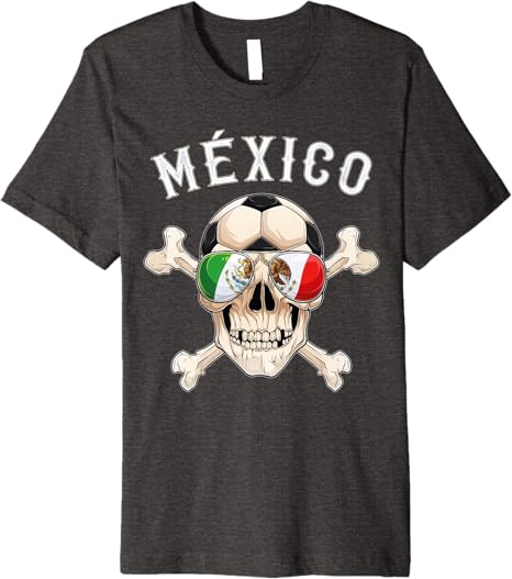 Mexico Pirate Soccer Fan Skull with Mexican Flag Premium Men T-Shirt
