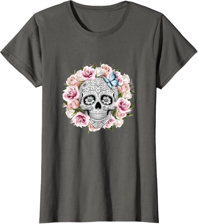 Floral Sugar Skull Women T-Shirt – Day of the Dead Mexico Dia De Los Muertos Apparel