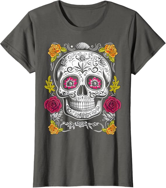 Sugar Skull Mexican Day of the Dead Women T-Shirt - Festive Dia de los Muertos Apparel