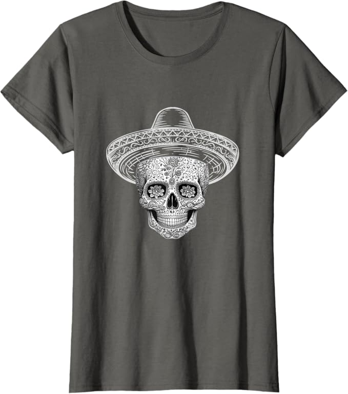 Mexican Sugar Skull Women T-Shirt – Day of the Dead Sombrero Calaveras Design