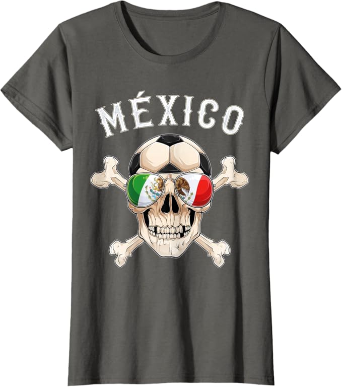 Mexico Pirate Soccer Fan Women T-Shirt – Skull with Mexican Flag Apparel