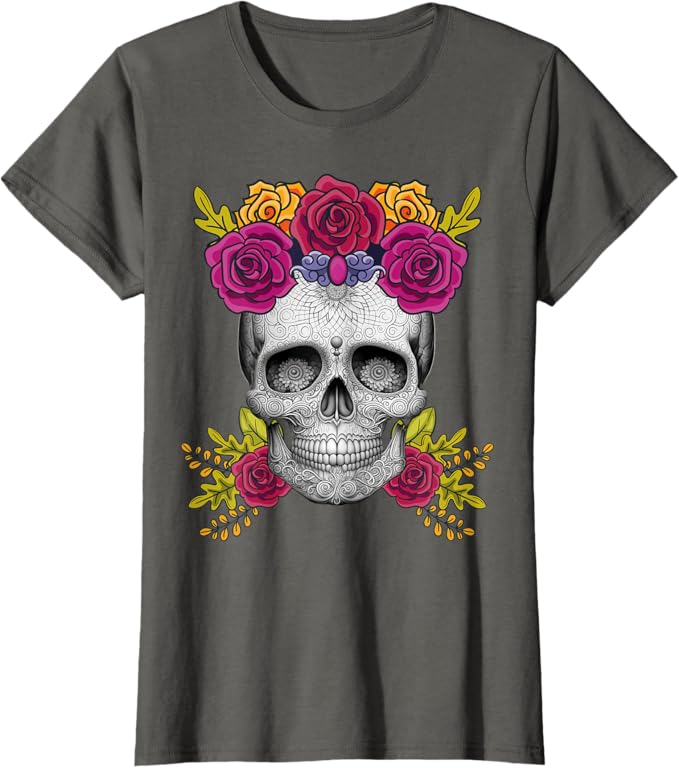 Mexican Day of the Dead Sugar Skull Women T-Shirt – Dia De Los Muertos Apparel
